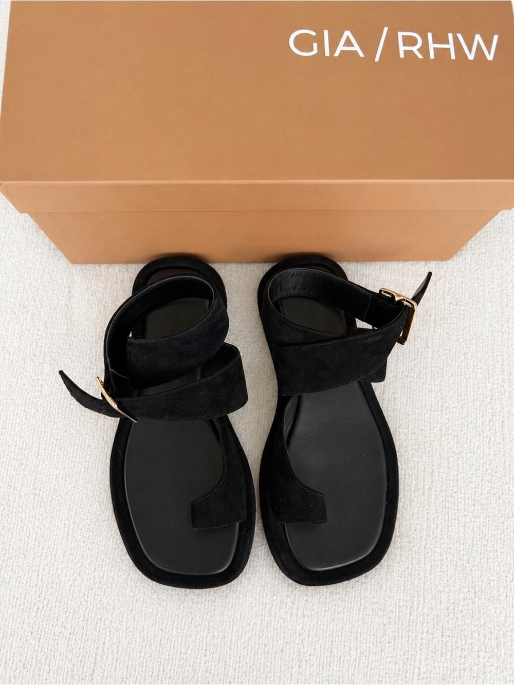 Gia Borghini x RHW Rosie Suede Asymmetrical Flat Sandals Black EU 37